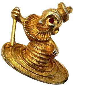 Manselle Vtg Goldtone King Poseidon Brooch Pin Red Gemstone Gift